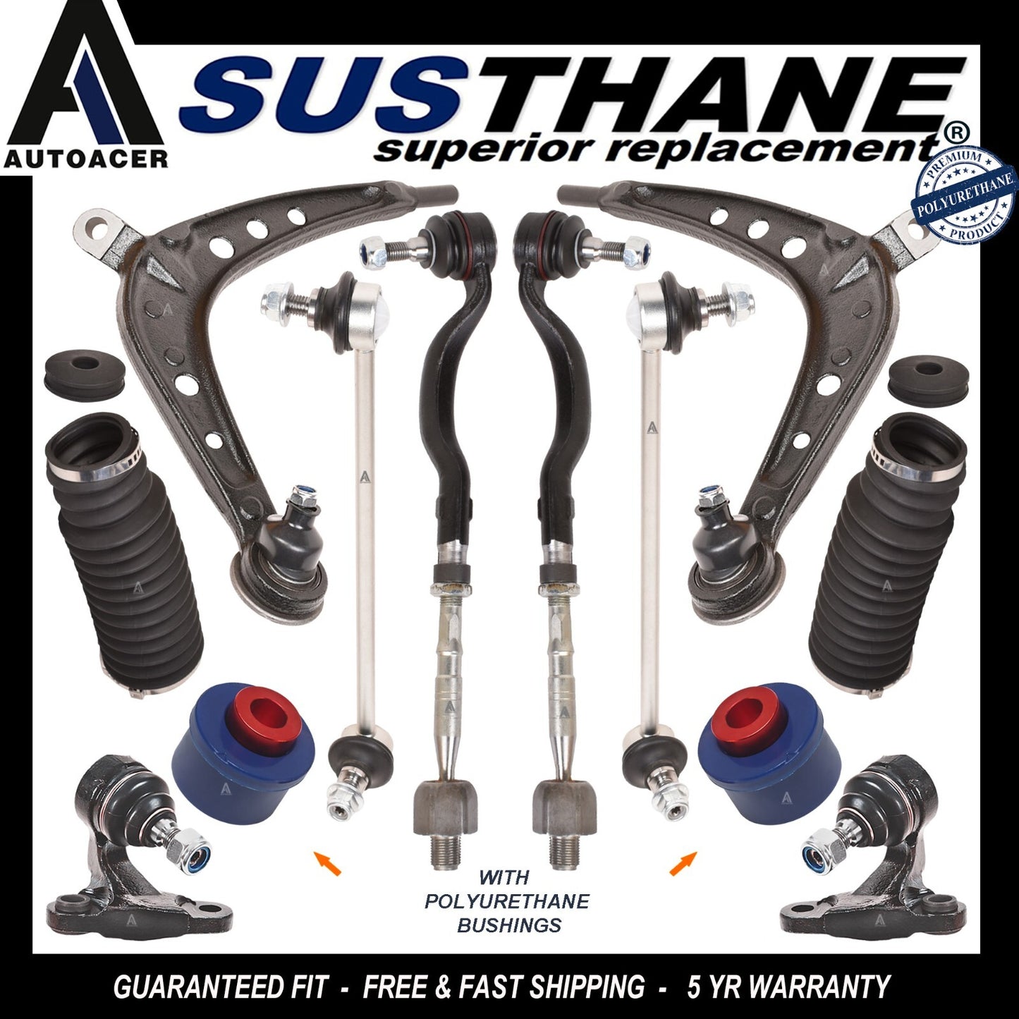 12p Front Lower Control Arms Ball Joints, PU Bushes, Links Tie Rods Boot for BMW