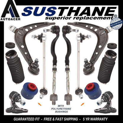 12p Front Lower Control Arms Ball Joints, PU Bushes, Links Tie Rods Boot for BMW