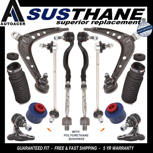 12p Front Lower Control Arms Ball Joints, PU Bushes, Links Tie Rods Boot for BMW