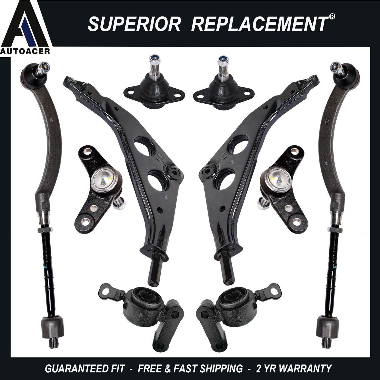 Front Lower Control Arms With Bushings, Ball Joints & Tie Rod Set 10 pc for Mini