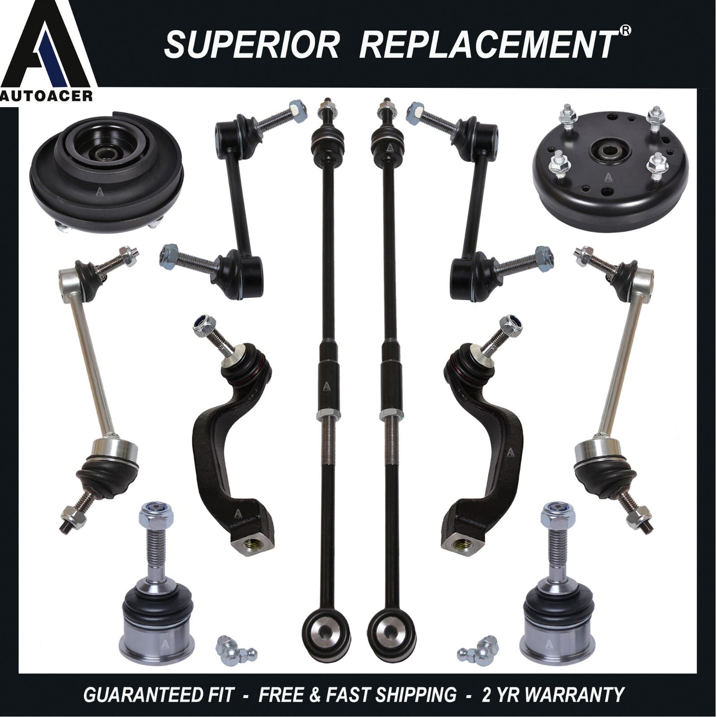 AUTOACER - 12p Front Rear Suspension Kit Tie Rods Links Mounts for Ford Lincoln