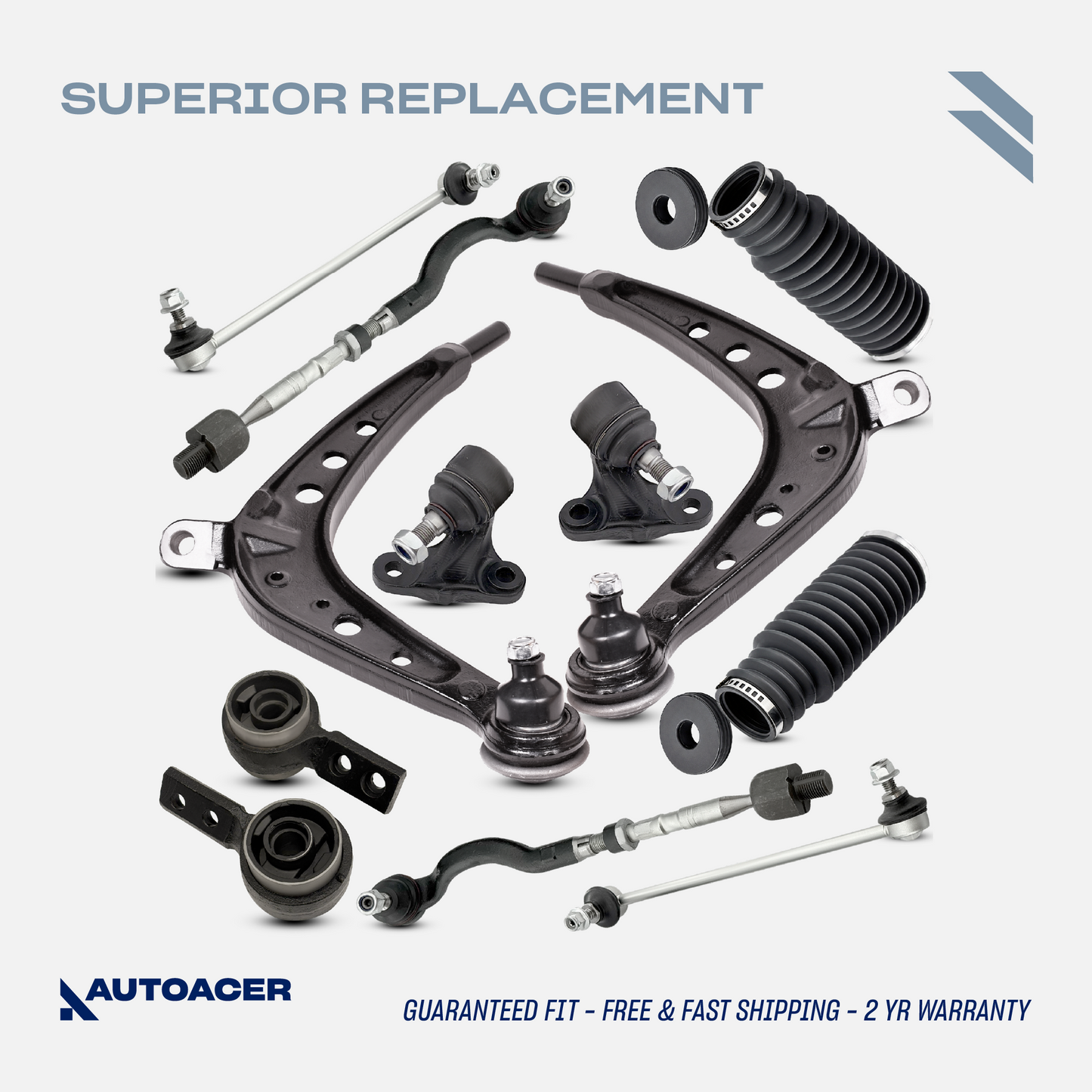 AUTOACER - 12p Control Arms with Inner Outer Ball Joints, Bushings with Brackets, Stabilizer Links, Tie Rod Assembly & Steering Rack Boot Kit for BMW E46 325xi, E46 330xi 2001-2005