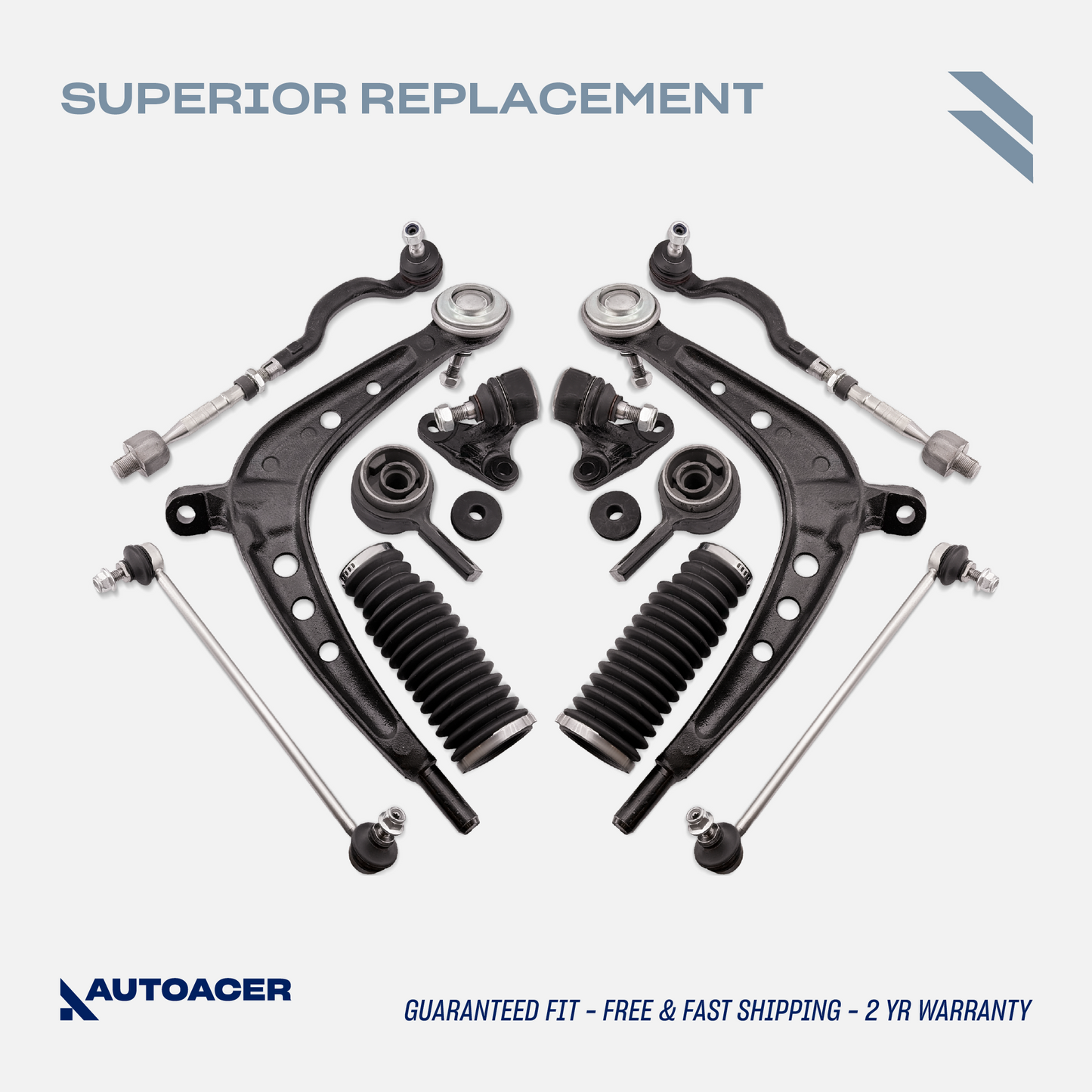 AUTOACER - 12p Control Arms with Inner Outer Ball Joints, Bushings with Brackets, Stabilizer Links, Tie Rod Assembly & Steering Rack Boot Kit for BMW E46 325xi, E46 330xi 2001-2005