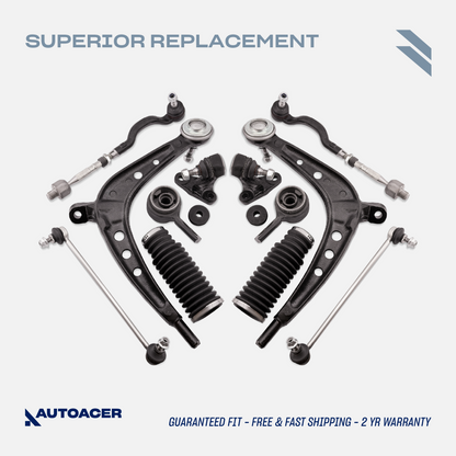 AUTOACER - 12p Control Arms with Inner Outer Ball Joints, Bushings with Brackets, Stabilizer Links, Tie Rod Assembly & Steering Rack Boot Kit for BMW E46 325xi, E46 330xi 2001-2005