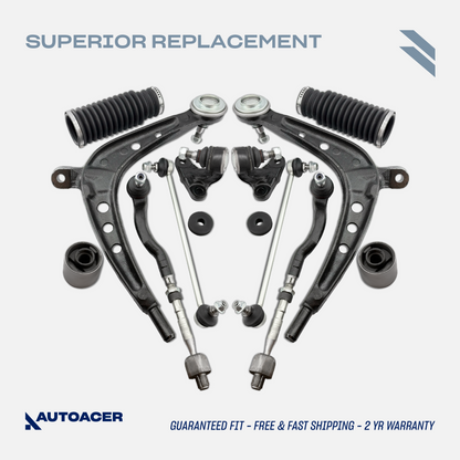 AUTOACER - 12p Control Arms with Inner Outer Ball Joints, Bushings, Stabilizer Links, Tie Rod Assembly & Steering Rack Boot Kit for BMW E46 325xi, E46 330xi 2001-2005