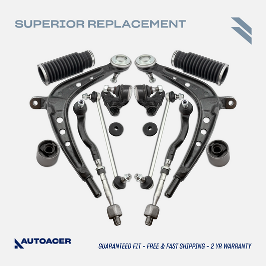 AUTOACER - 12p Control Arms with Inner Outer Ball Joints, Bushings, Stabilizer Links, Tie Rod Assembly & Steering Rack Boot Kit for BMW E46 325xi, E46 330xi 2001-2005