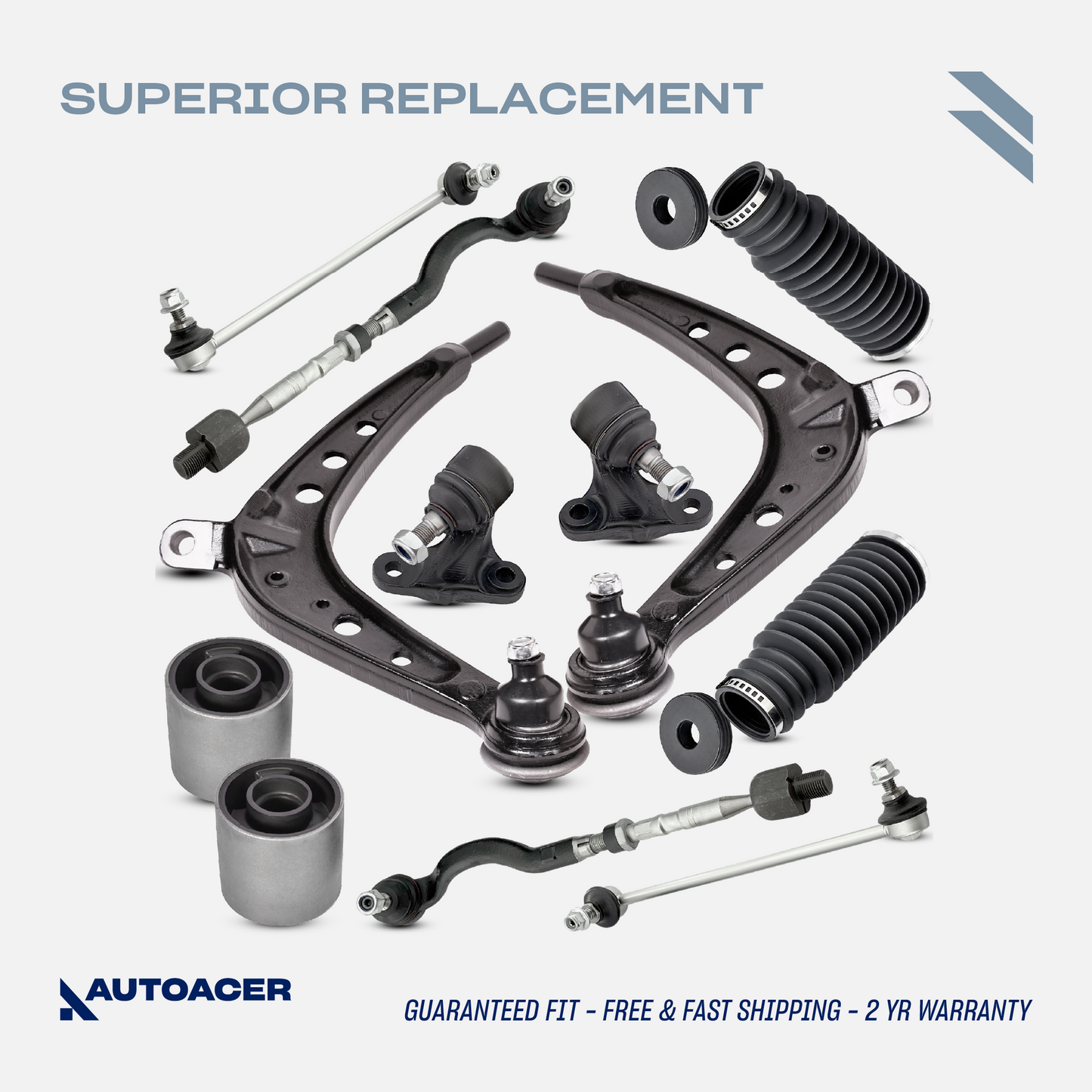 AUTOACER - 12p Control Arms with Inner Outer Ball Joints, Bushings, Stabilizer Links, Tie Rod Assembly & Steering Rack Boot Kit for BMW E46 325xi, E46 330xi 2001-2005