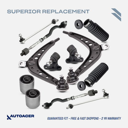 AUTOACER - 12p Control Arms with Inner Outer Ball Joints, Bushings, Stabilizer Links, Tie Rod Assembly & Steering Rack Boot Kit for BMW E46 325xi, E46 330xi 2001-2005
