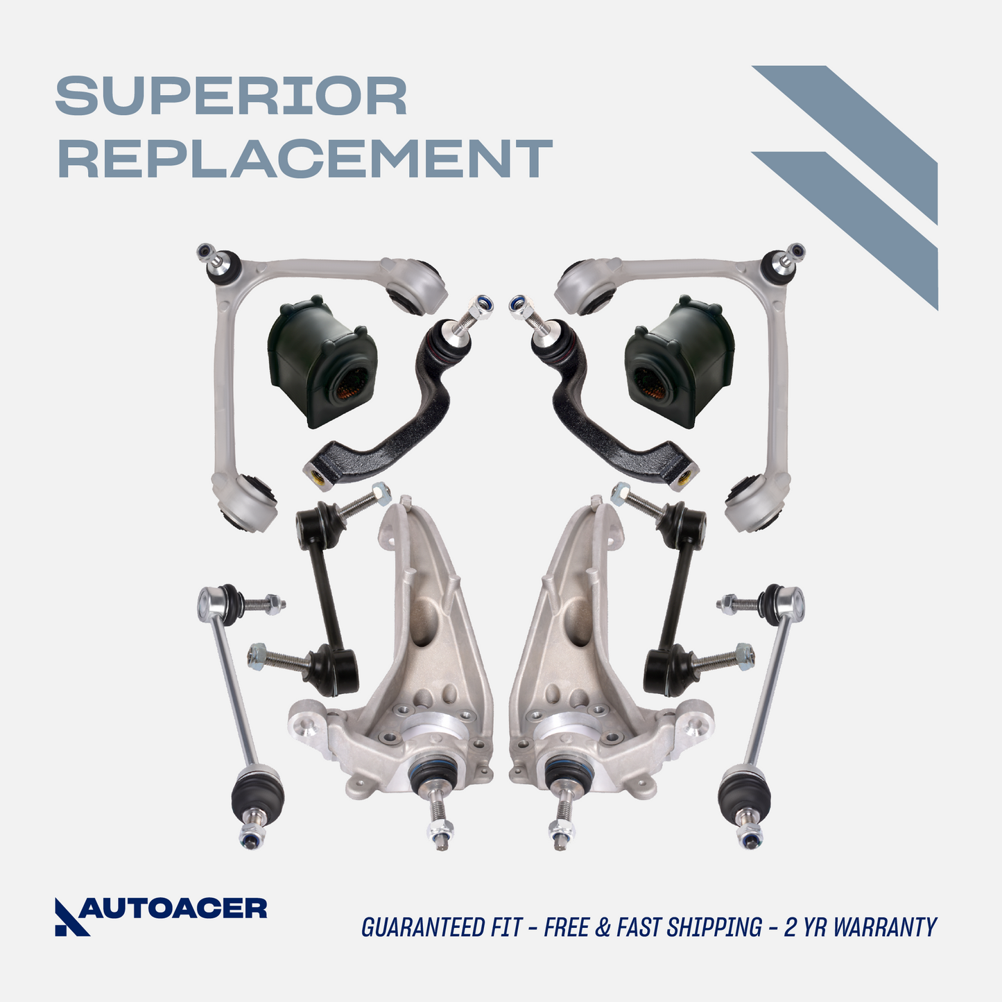 AUTOACER Front & Rear Suspension Kit 12p - Front Upper Lower Control Arms, Steering Knuckle Arms, Stabilizer Links, Tie Rods & Sway Bar Bushings For S-Type 1999-2003