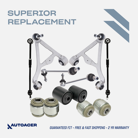 AUTOACER - Rear Upper Control Arms, Lower Hydra Bushings, Tie Rod Assembly and Sway Bar Links 12 Pcs for S-TYPE, XK / XKR / XKR-S, XF / XFR / XFR-S, Vanden Plas, Super V8, XJ