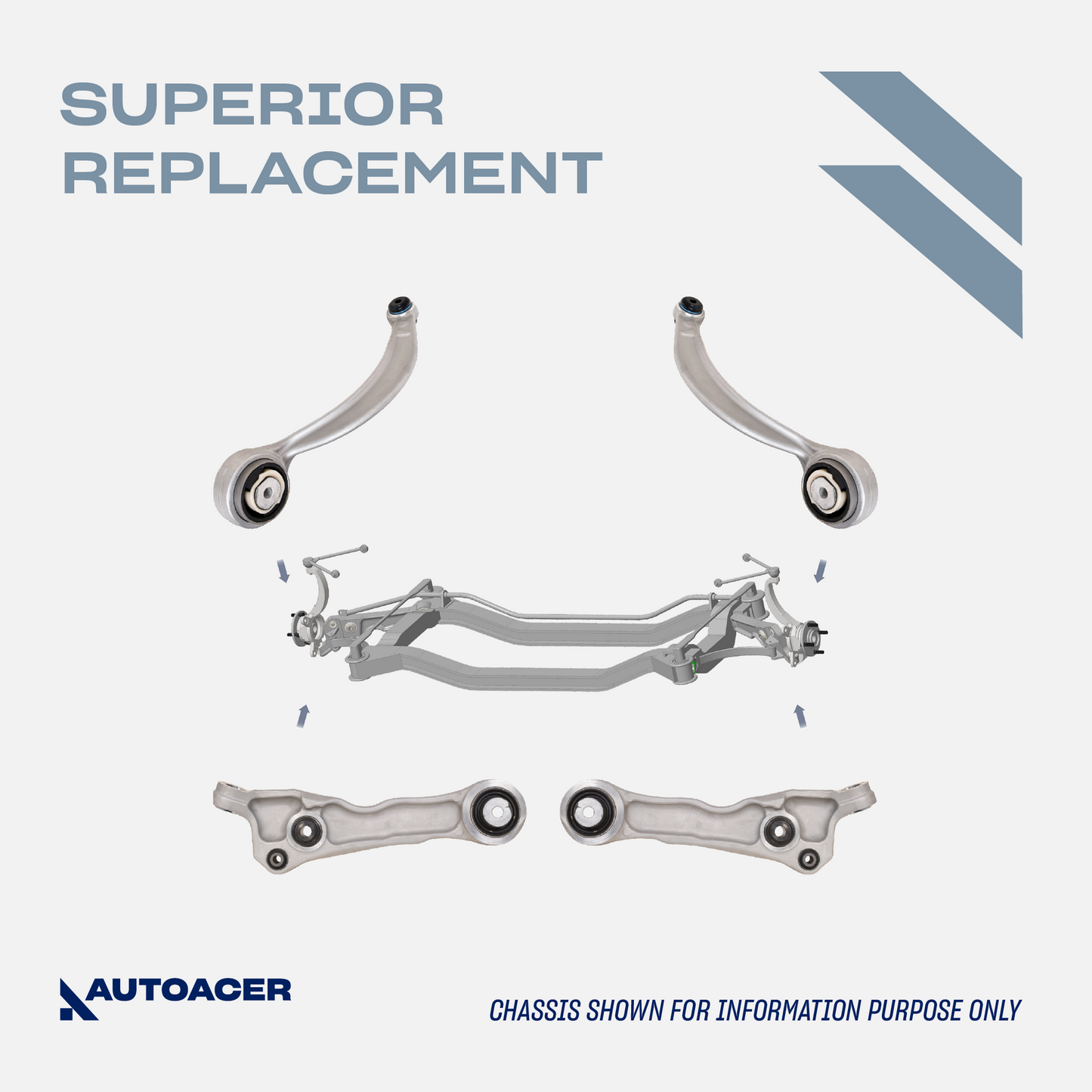 AUTOACER - Front Lower & Lower Control Arm Kit with Bushings Fitted 4 Pcs Fits S-TYPE, XF (XFR / XFR-S), XJ (XJR / XJ8), SUPER V8, VANDEN PLAS, XK / XKR / XKR-S