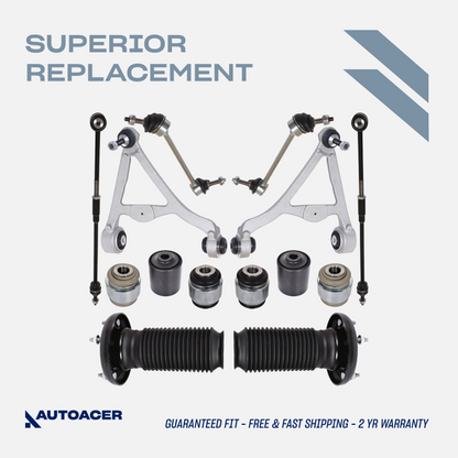 AUTOACER Rear Suspension Kit 14 piece -  Control Arms, Bushings, Stabilizer Bar Links, Tie Rods &  Strut Mount Assembly for JAGUAR S-TYPE