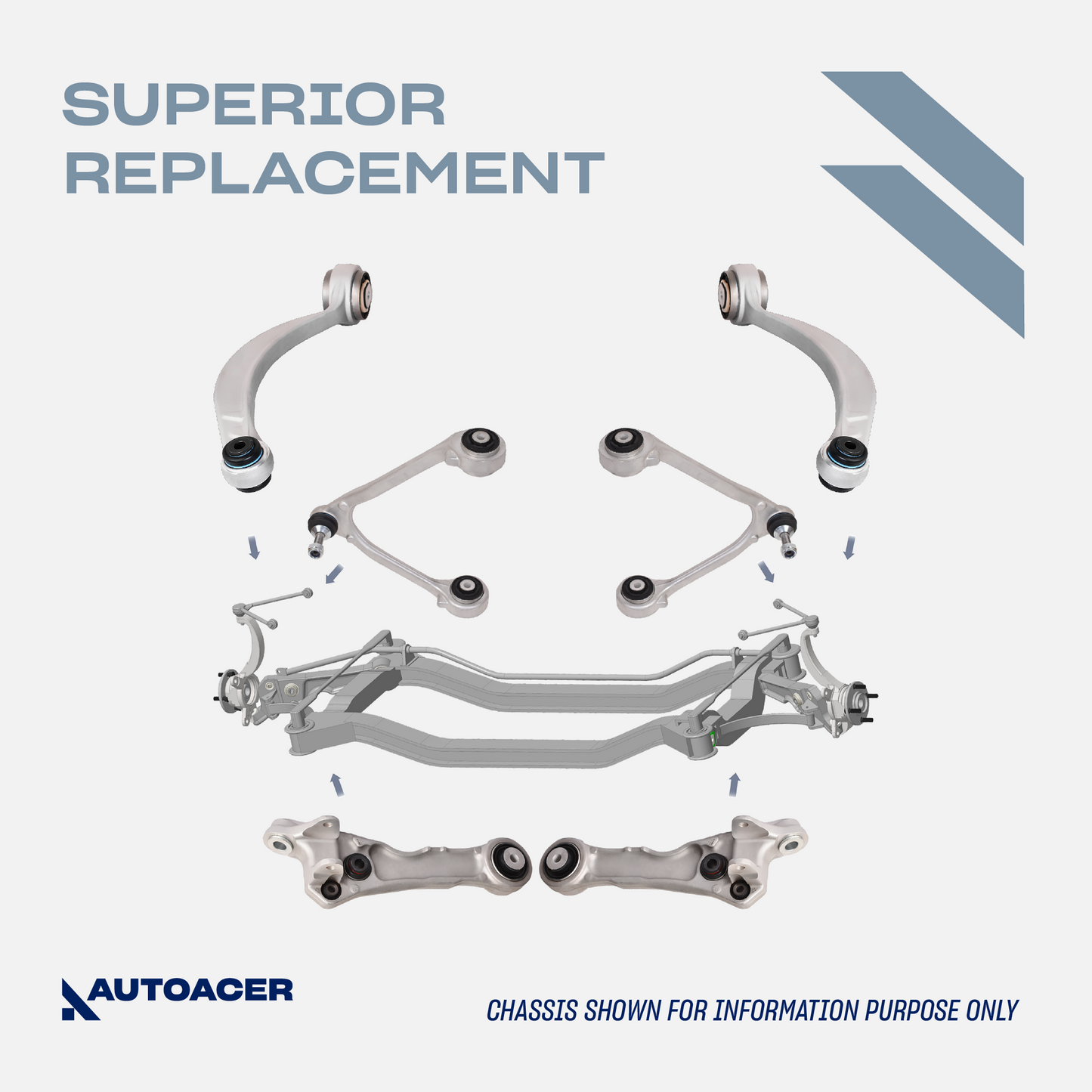 AUTOACER - 14p Front Upper Lower Suspension Arms & Rear Upper Arms, Lower Hydra Bushing Kit For S-TYPE, SUPER V8, VANDEN PLAS, XK / XKR / XKR-S