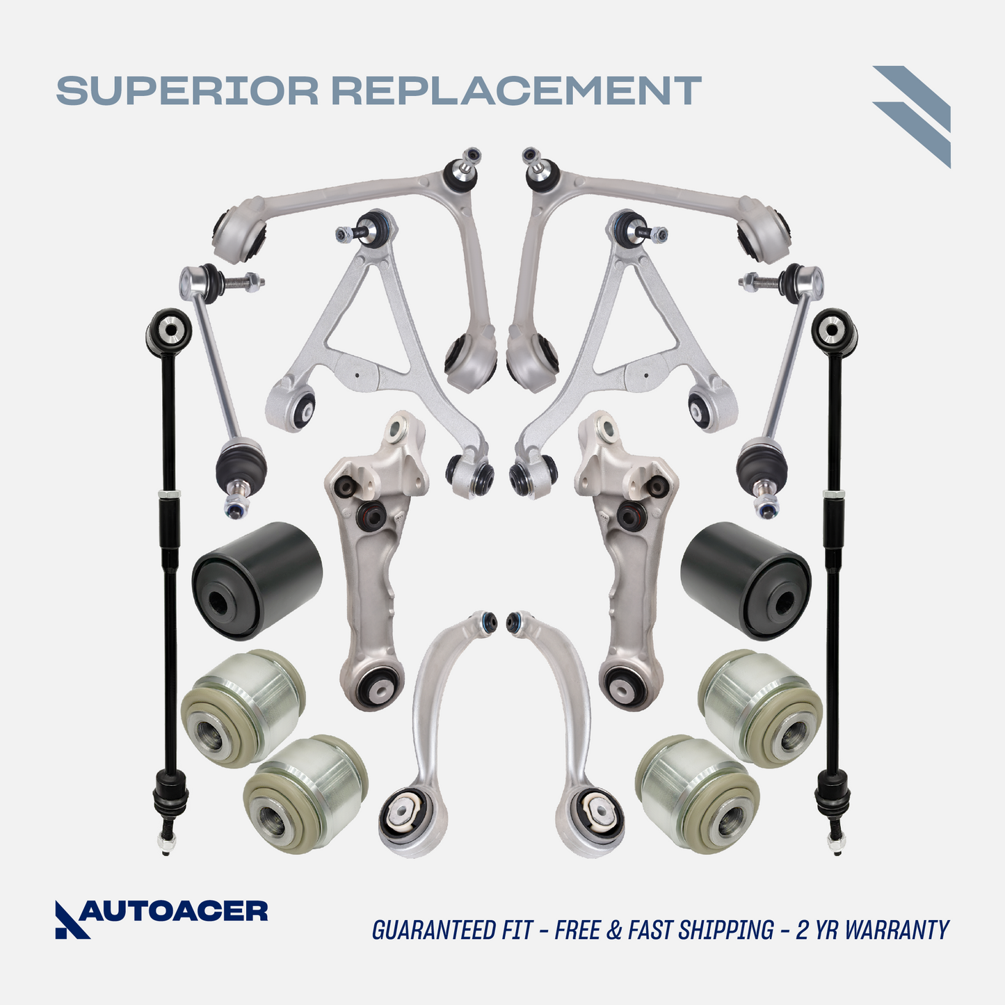 AUTOACER - 18p Front Rear Control Arms, Bushings, Links & Tie Rods For S-TYPE, XK / XKR / XKR-S, SUPER V8, VANDEN PLAS
