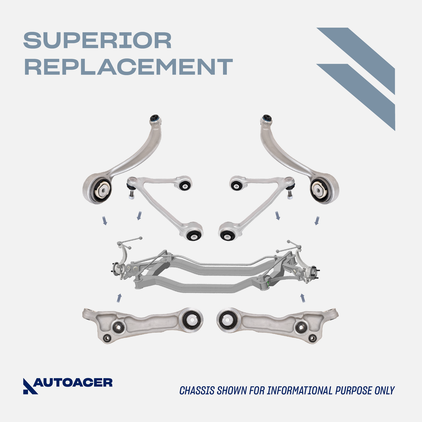 AUTOACER Suspension Kit 10p -  Front Upper Lower Control Arms, Trailing Arms, Stabilizer Bar Links & Tie Rod Ends For Jaguar S-Type X200 2002 - 2008 
