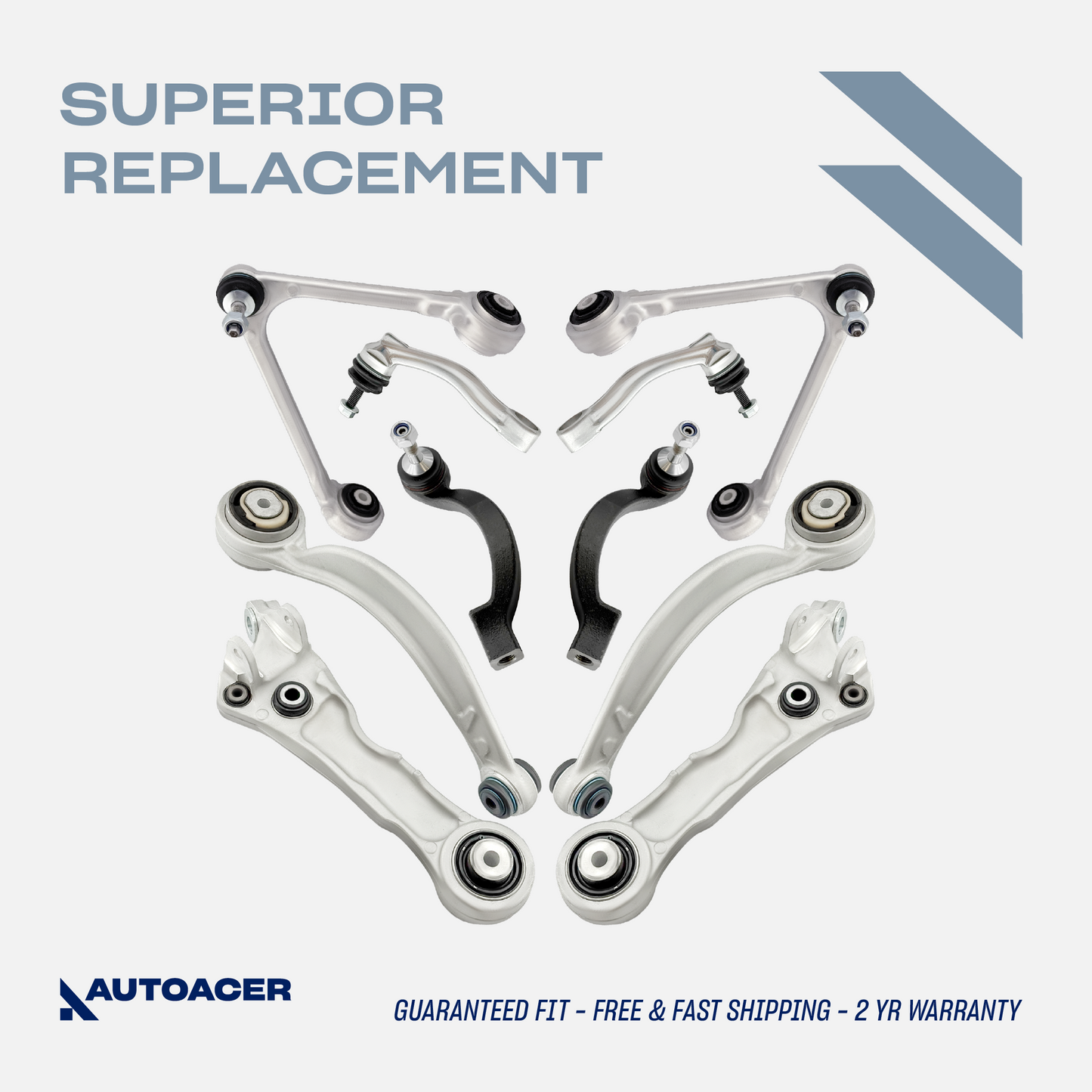 AUTOACER Suspension Kit 10p -  Front Upper Lower Control Arms, Trailing Arms, Stabilizer Bar Links & Tie Rod Ends For Jaguar S-Type X200 2002 - 2008 