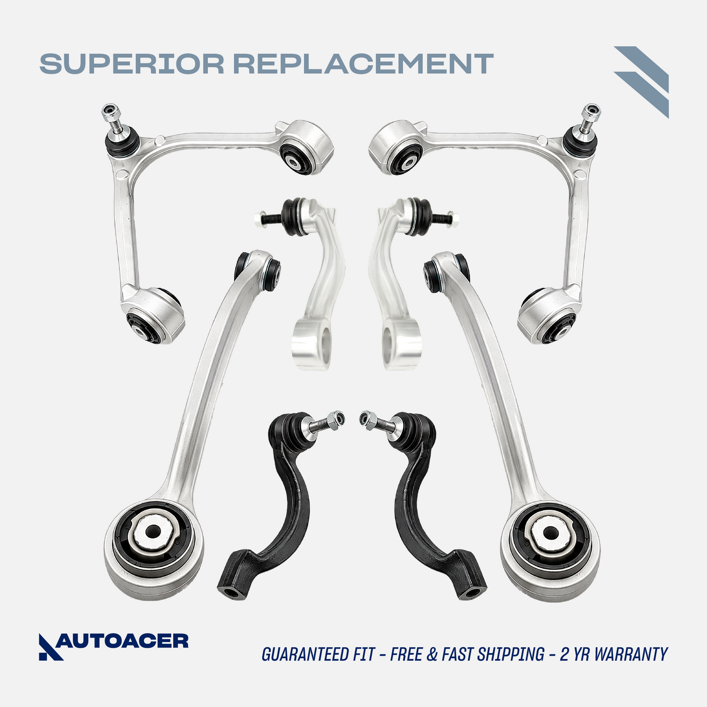 AUTOACER - 8p Front Upper Lower Control / Wishbone Arms with Ball Joints & Bushes Fitted, Stabilizer Bar Links & Tie Rod Ends For JAGUAR XJR / XJ8, SUPER V8, VANDEN PLAS, XK / XKR