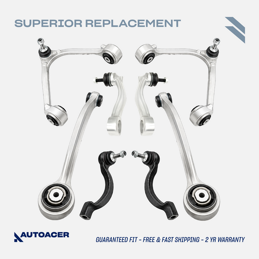 AUTOACER - 8p Front Upper Lower Control / Wishbone Arms with Ball Joints & Bushes Fitted, Stabilizer Bar Links & Tie Rod Ends For JAGUAR XJR / XJ8, SUPER V8, VANDEN PLAS, XK / XKR