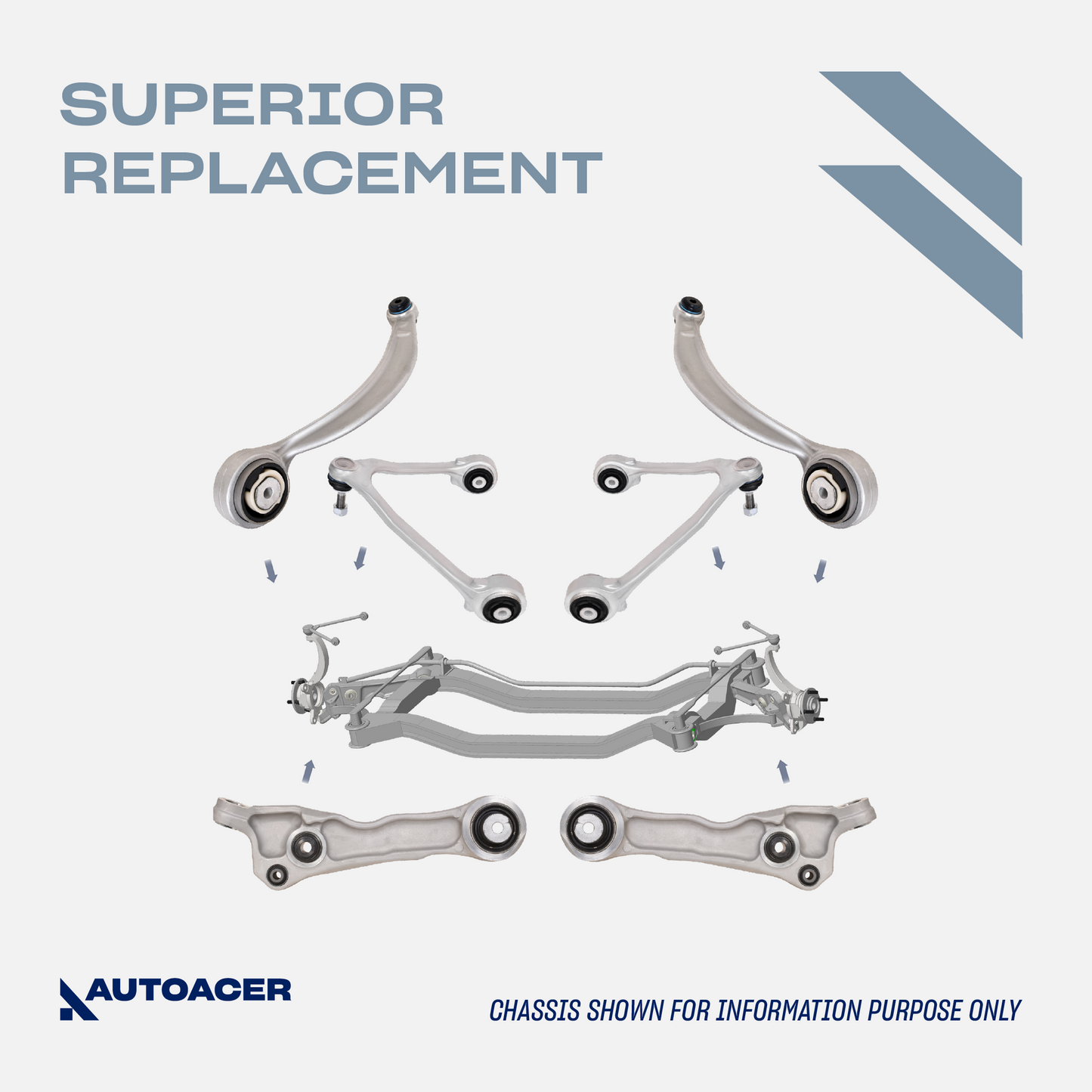 AUTOACER - Front Upper, Lower Control Arms with Bushings Fitted, Trailing Arms, Strut Mounts, Spring Seats, Bumper & Boots 18 Pcs for JAGUAR S-TYPE V6 V8 (X200), XF / XFR /XFR-S (X-250)