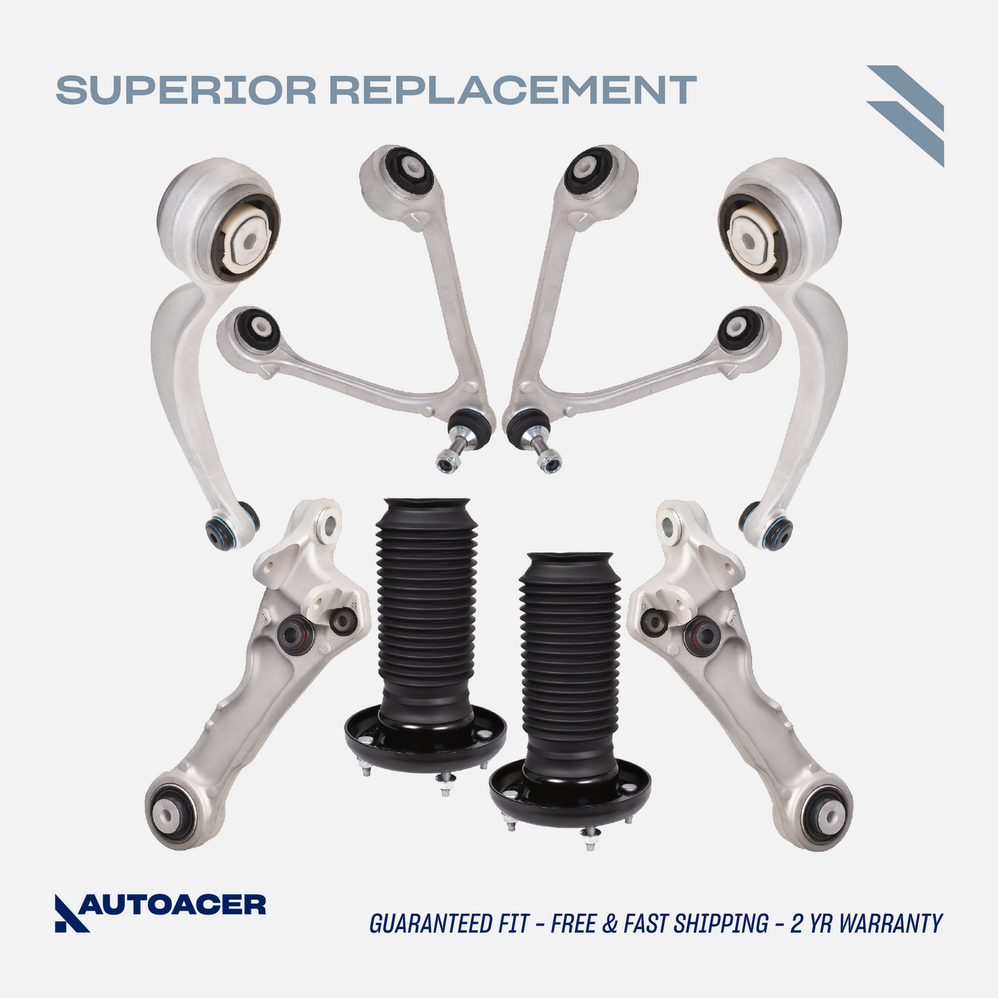 AUTOACER - Front Upper, Lower Control Arms with Bushings Fitted, Trailing Arms, Strut Mounts, Spring Seats, Bumper & Boots 18 Pcs for JAGUAR S-TYPE V6 V8 (X200), XF / XFR /XFR-S (X-250)