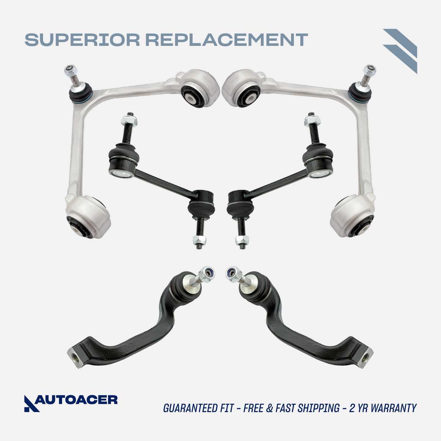 AUTOACER - 6p Front Upper Control Arms with Bushings & Ball Joints Pre-Fitted, Stabilizer Bar Links & Outer Tie Rod Ends For JAGUAR S-TYPE V6 V8 1999 - 2003