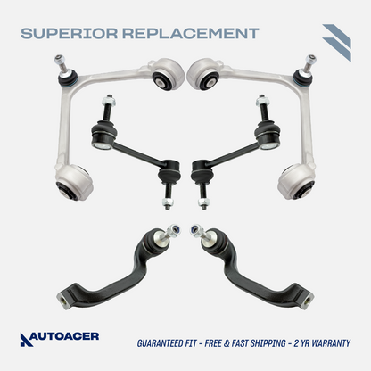 AUTOACER - 6p Front Upper Control Arms with Bushings & Ball Joints Pre-Fitted, Stabilizer Bar Links & Outer Tie Rod Ends For JAGUAR S-TYPE V6 V8 1999 - 2003