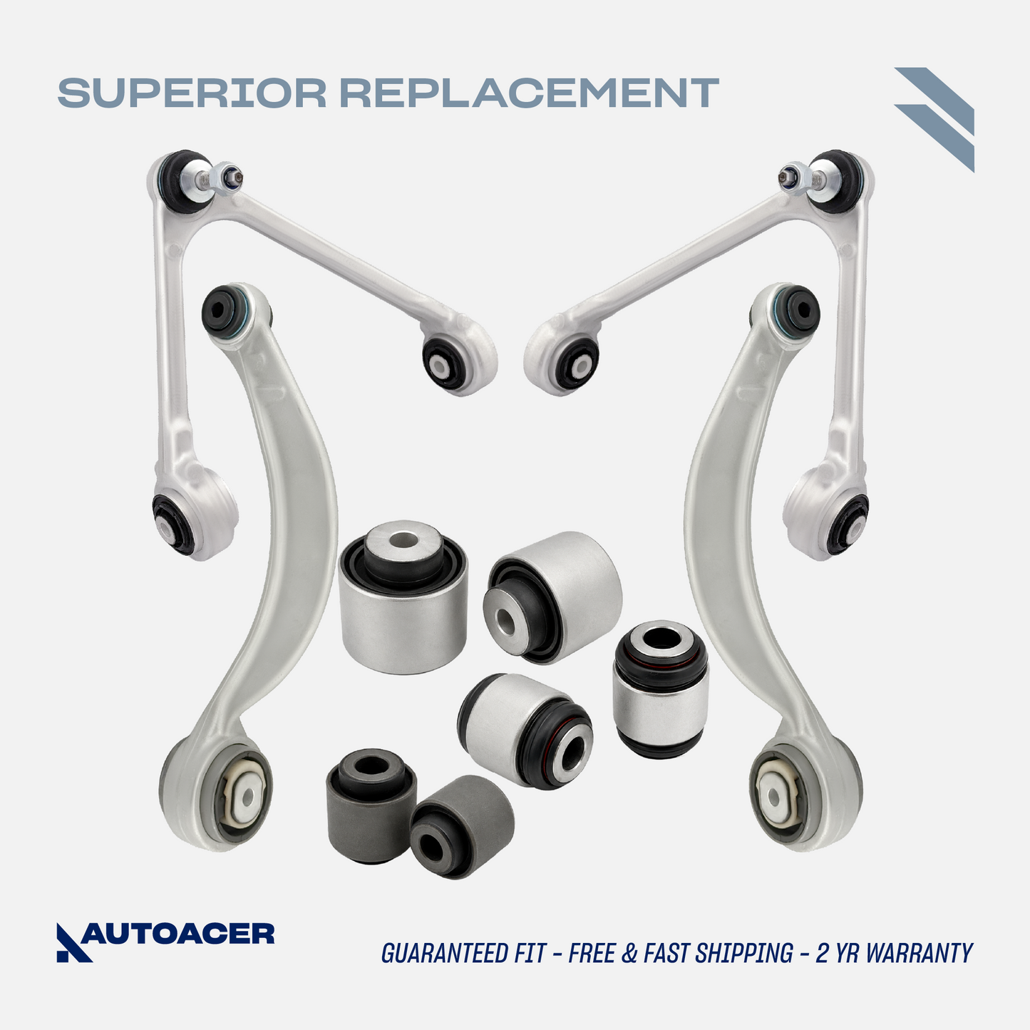 AUTOACER - 10p Front Upper Control Arms, Lower Wishbone Arms & Trailing Bushings For JAGUAR S-TYPE V6 V8 2002 - 2008, XF / XFR / XFR-S (X250) 2008 - 2015