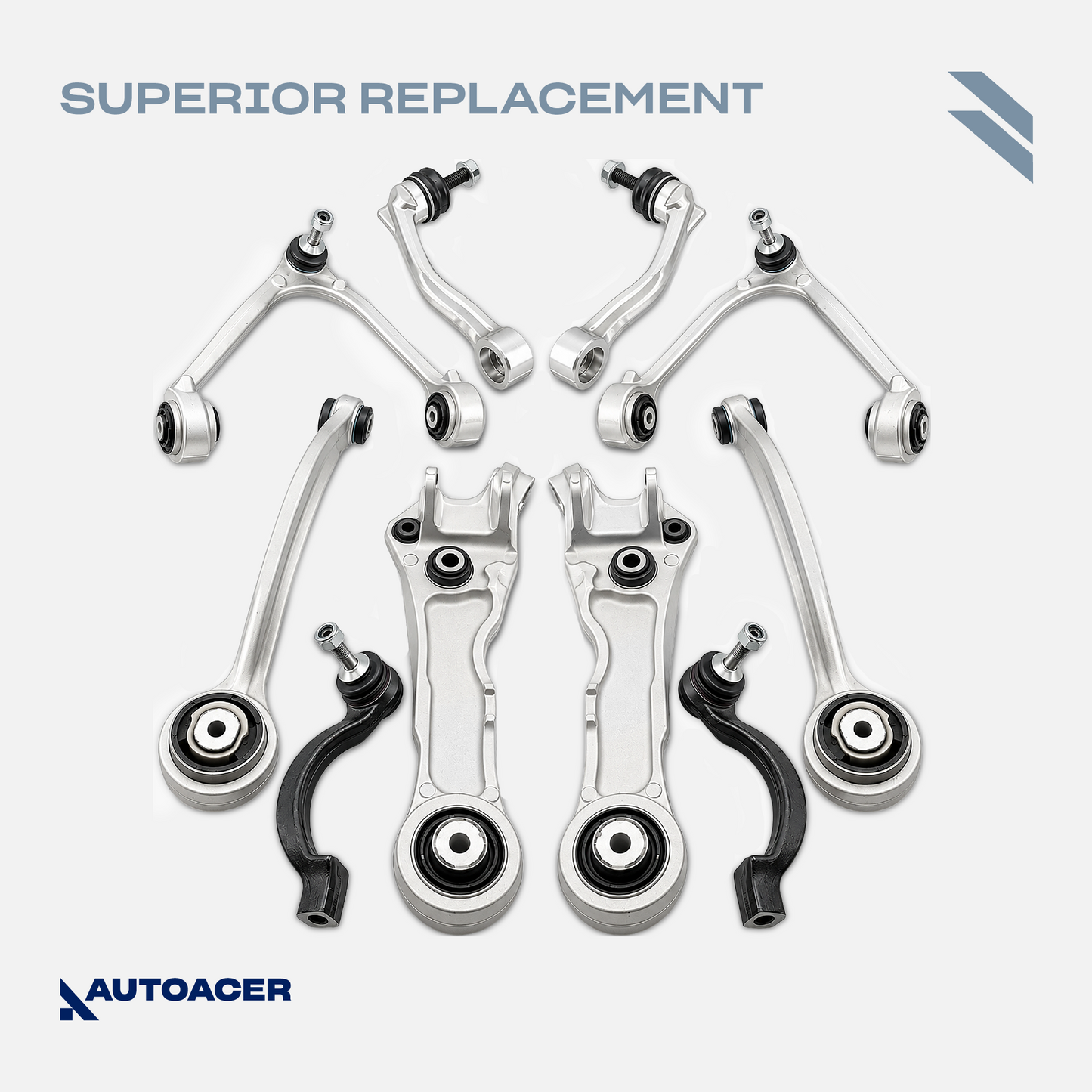 AUTOACER - 10p Front Upper Lower Control Arms, Trailing Arms, Stabilizer Bar Links & Tie Rods For JAGUAR XJR / XJ8, SUPER V8, VANDEN PLAS XK / XKR