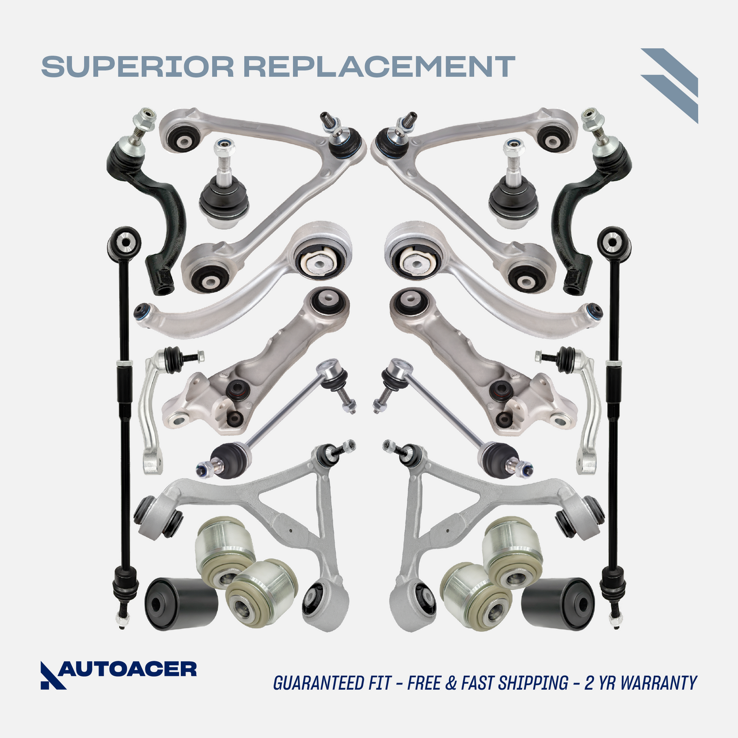 AUTOACER Front Rear Suspension Kit Kit 24p - Control Arms, Ball Joints, Stabilizer Bar Links, Tie Rods & Hydra Bushings For Jaguar XK, XF