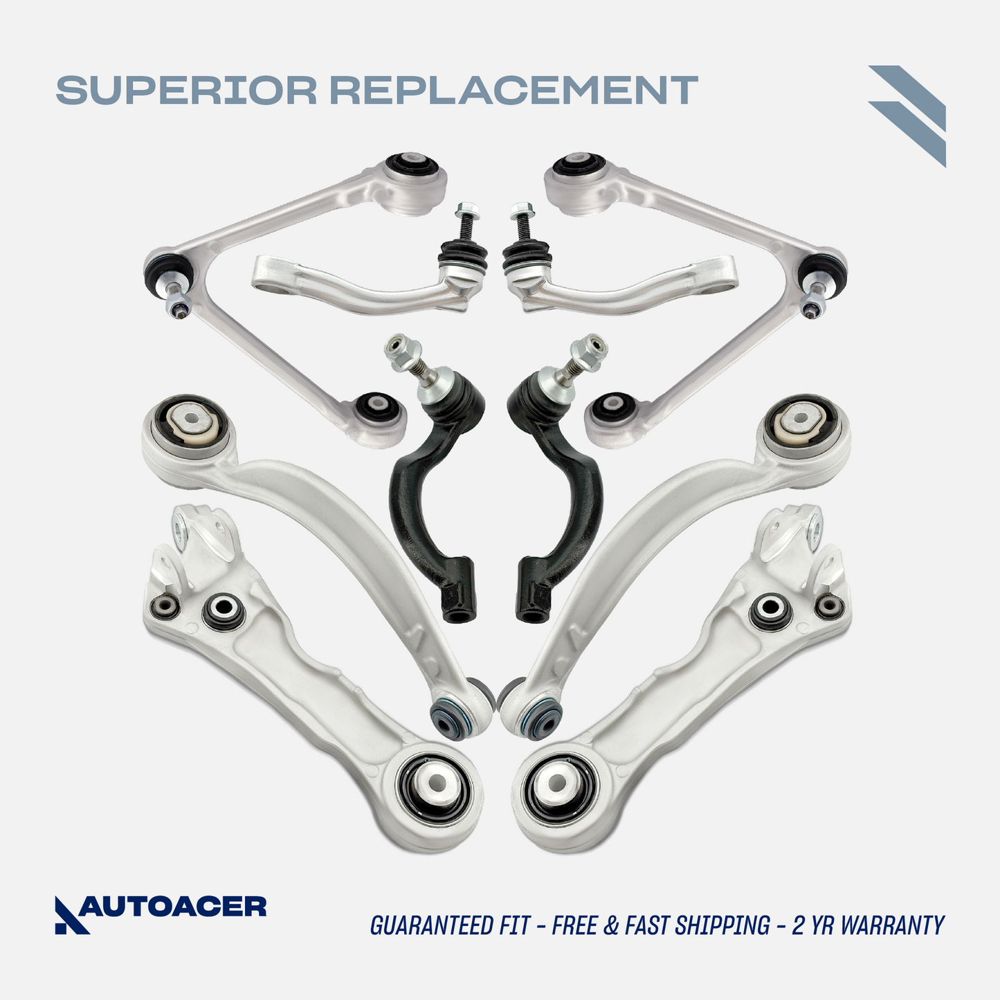 AUTOACER - 10p Front Upper, Lower Forward, Rearward Control Arms, Stabilizer Bar Links & Tie Rods For JAGUAR XF / XFR / XFR-S 2007-2015, XK / XKR 2010-2015