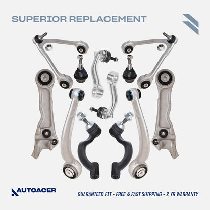 AUTOACER 12 piece Front Suspension Kit - Control Arms, Knuckle Arm Ball Joints, Outer Tie Rods & Sway Bar Links for Jaguar