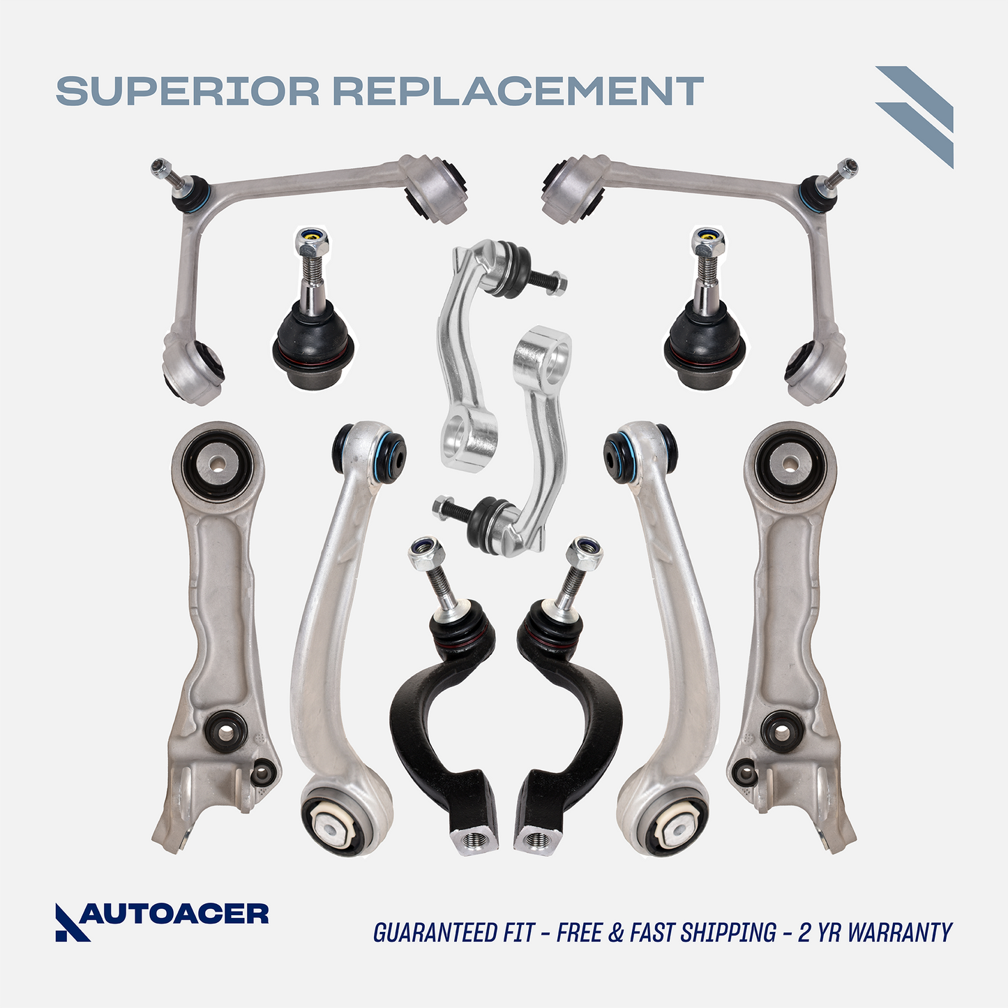AUTOACER 12 piece Front Suspension Kit – Control Arms with Pre-Fitted Ball Joints & Bushings, Sway Bar Links, Tie Rods – Compatible with Jaguar