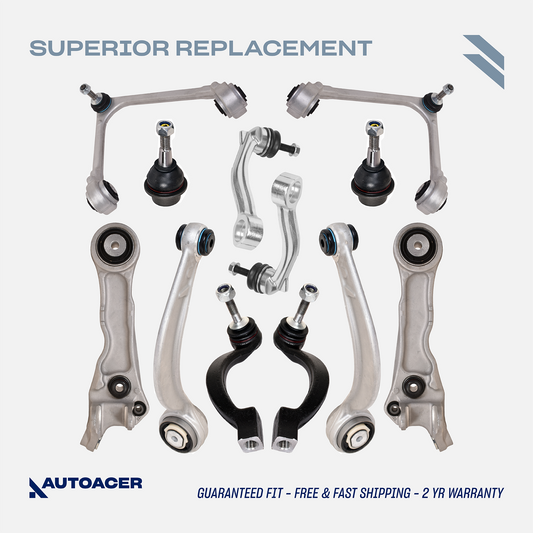 AUTOACER 12 piece Front Suspension Kit – Control Arms with Pre-Fitted Ball Joints & Bushings, Sway Bar Links, Tie Rods – Compatible with Jaguar