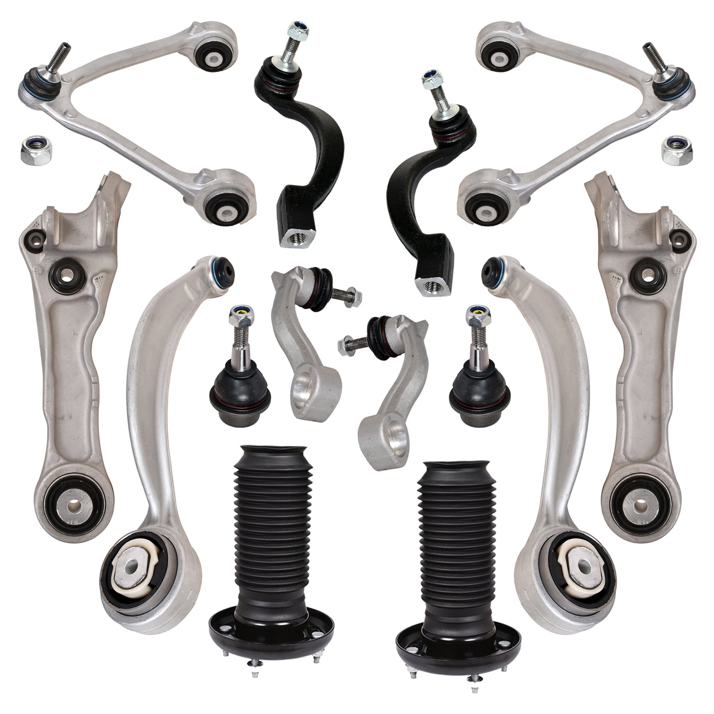 AUTOACER Complete Front Suspension Kit 14 piece - Upper, Lower Control Arms, Lower Ball Joints, Sway Bar Links, Outer Tie Rod Set & Strut Mount Assembly for Jaguar