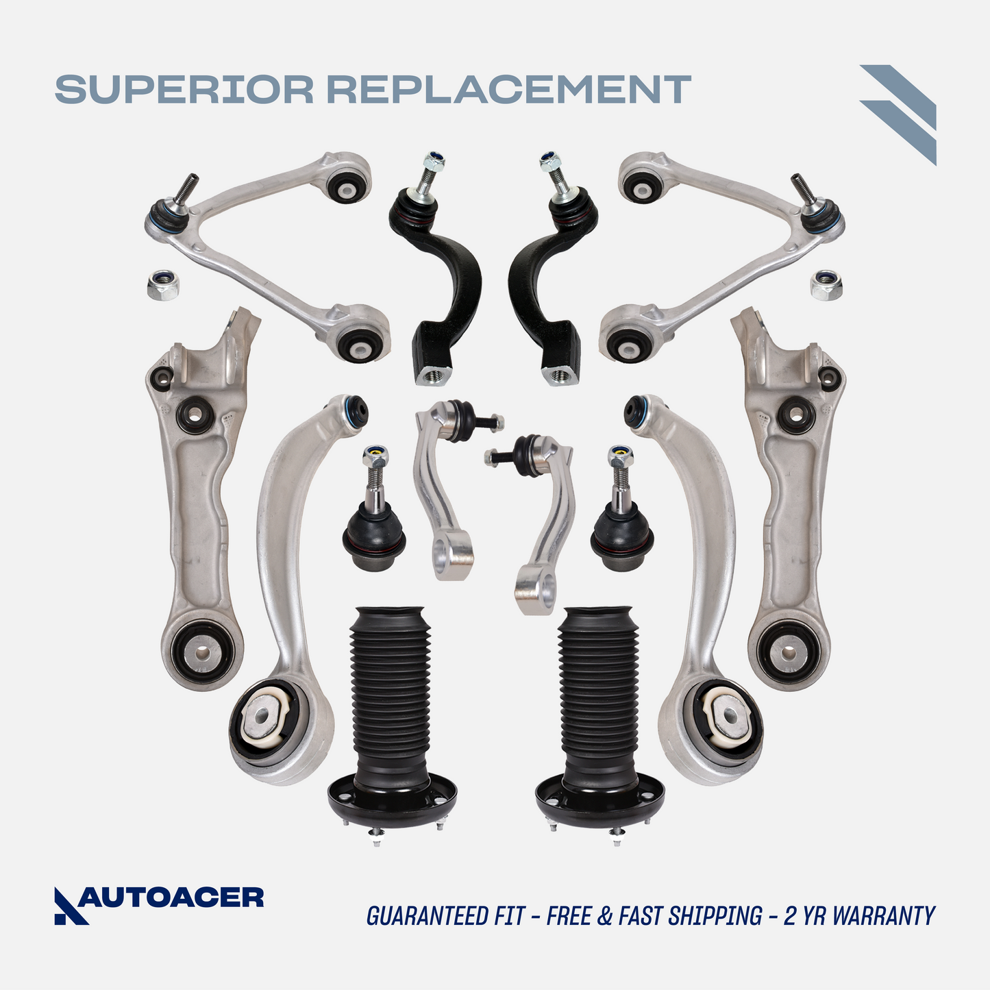 AUTOACER Complete Front Suspension Kit 14 piece - Upper, Lower Control Arms, Lower Ball Joints, Sway Bar Links, Outer Tie Rod Set & Strut Mount Assembly for Jaguar