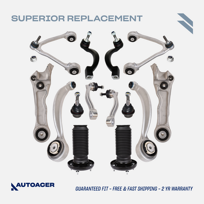 AUTOACER Complete Front Suspension Kit 14 piece - Upper, Lower Control Arms, Lower Ball Joints, Sway Bar Links, Outer Tie Rod Set & Strut Mount Assembly for Jaguar