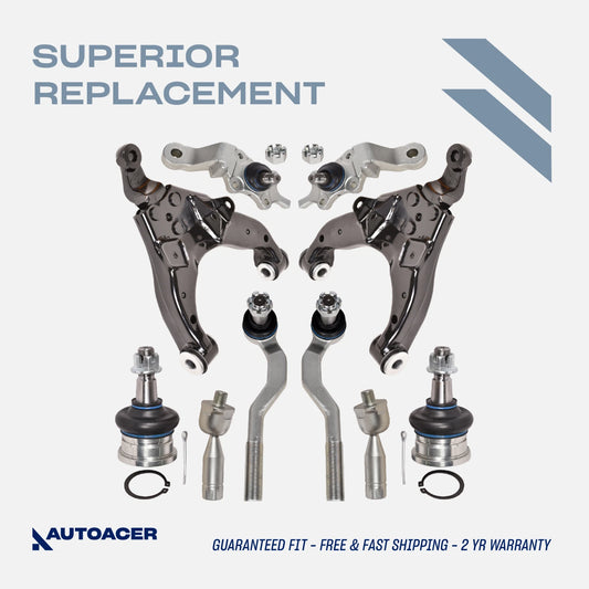 Suspension Kit 10 Piece - Front Lower Control Arms, Upper & Lower Ball Joints & Tie Rod Kit for Toyota Tacoma 4WD 1995-2004, Pre-Runner 2WD 1998-2004