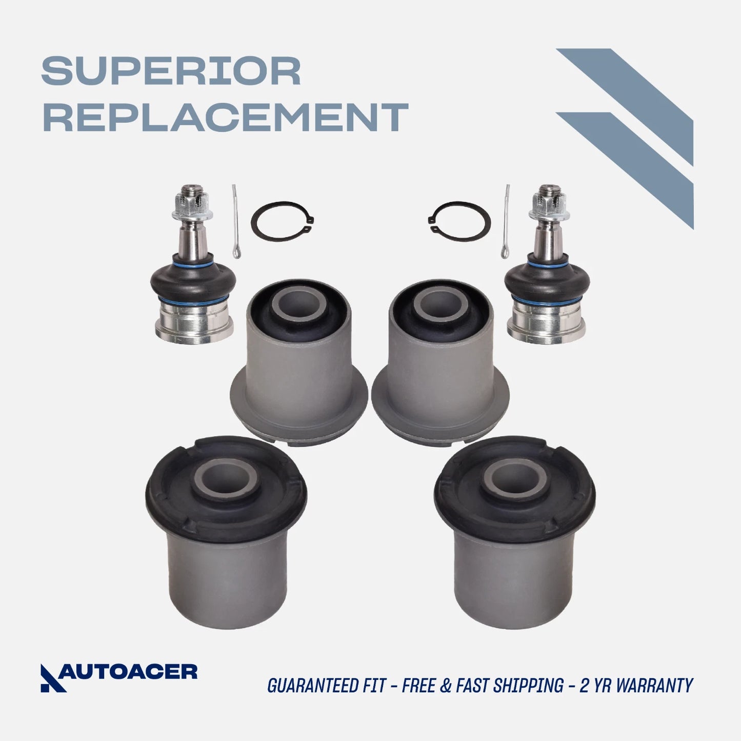 Front Upper Arm Repair Kit 6 piece - Front, Upper Control Arm Bushings & Ball Joints for Toyota Tacoma 1995-2004 4WD Models, Pre-Runner 2WD 1998-2004 & Hilux Surf/ 4RUNNER 1995-2002