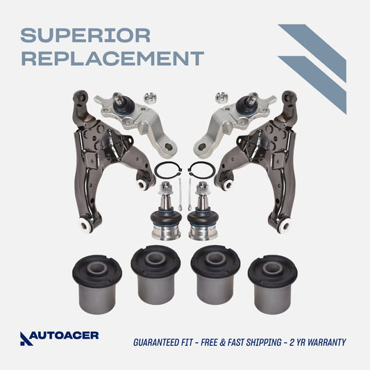 Front Suspension Kit 10 Piece - Front Lower Control Arms & Ball Joints, Upper Bushings & Ball Joints for Toyota Tacoma 1995-2004 4WD, Pre-Runner 1998-2004 2WD Models