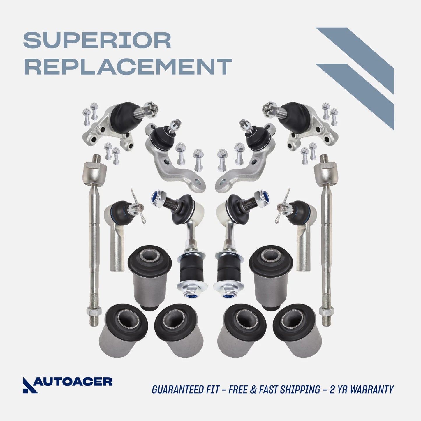 Front Suspension Kit 16 Pcs - Front Upper Lower Control Arm Bushings, Ball Joints, Tie Rods & Stabilizer Bar Links for Toyota Tacoma S-Runner, Base 2001-2004, DLX 2001-2003