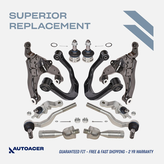 Front Suspension Kit 12 Pcs - Upper, Lower Control Arms, Ball Joints & Tie Rods for Toyota Tacoma 4WD 1995-2004, Pre-Runner 2WD 1995-2004