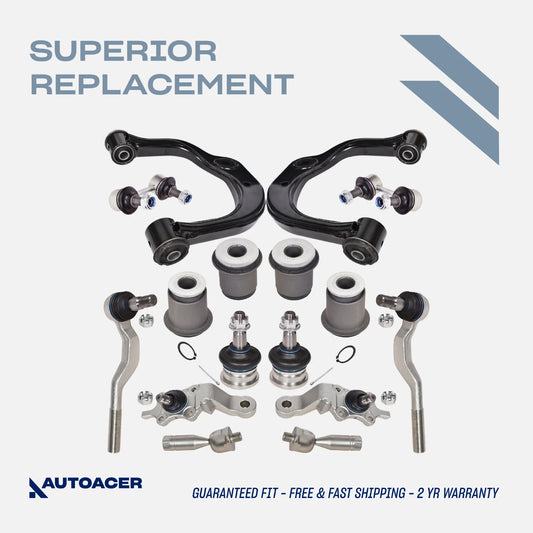 Front Suspension Kit 16 Pcs - Front Upper Control Arms, Ball Joints, Lower Bushes, Tie Rods & Sway Bar Links for Toyota Tacoma 2001-2004 4WD, Pre-Runner 2001-2004 2WD Models