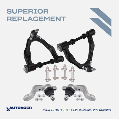 Front Suspension Kit 6 Piece - Front Upper Control Arms, Lower Ball Joints & Camber Bolt Kit for Toyota Tacoma S-Runner, Tacoma Base 2001-2004, DLX 2001-2003