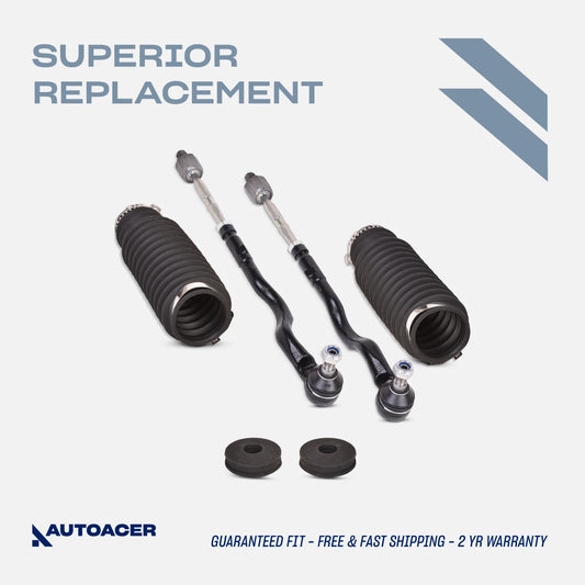 Steering Tie Rod Kit 4 Piece - Front Inner, Outer Tie Rod End Assemblies & Rack Boot Kit for E46 M3 BMW (Base Convertible 3.2L) 2001-2007, E46 M3 (Base Coupe 3.2L) 2000-2006