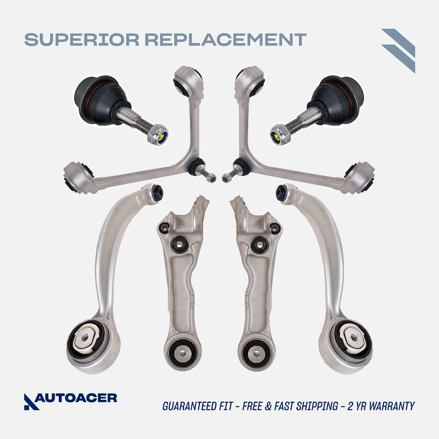 Front Suspension Kit 8 Pcs - Front Upper Lower Control Arm & Lower Steering Knuckle Arm Ball Joint Kit for Jaguar S-TYPE 1999-2008, SUPER V8 2005-2009, VANDEN PLAS, XJR, XJ8 2004-2009