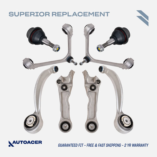 Front Suspension Kit 8 Pcs - Front Upper Lower Control Arm & Lower Steering Knuckle Arm Ball Joint Kit for Jaguar S-TYPE 1999-2008, SUPER V8 2005-2009, VANDEN PLAS, XJR, XJ8 2004-2009