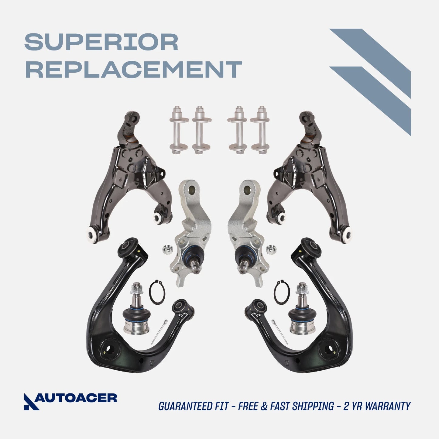 Suspension Kit 12 Piece - Front Upper & Lower Control Arms, Ball Joints & Camber Bolt Kit for Toyota Tacoma 4WD 1995-2004, Pre-Runner 2WD 1998-2004