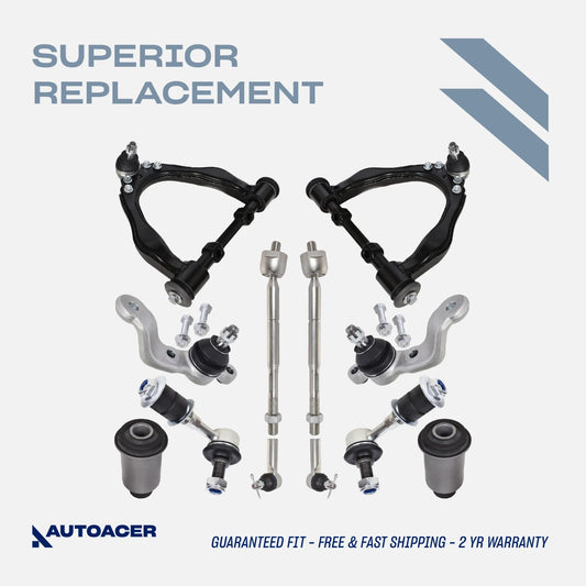 Front Suspension Kit 12 Pcs - Front Upper Control Arms, Lower Bushings, Ball Joints, Tie Rods & Stabilizer Bar Links for Toyota Tacoma RWD / 2WD Models
