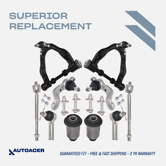 Front Suspension Kit 14 Pcs -Front Upper Control Arms, Tie Rods, Ball Joints, Bushings & Camber Bolts for Toyota Tacoma S-Runner, Base, DLX, RWD / 2WD Models